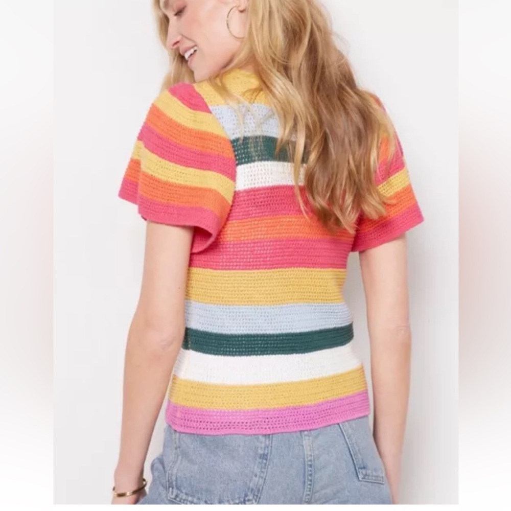 Evereve Striped Knit Short Sleeve Top in Pink, Yellow, Green, Blue, White